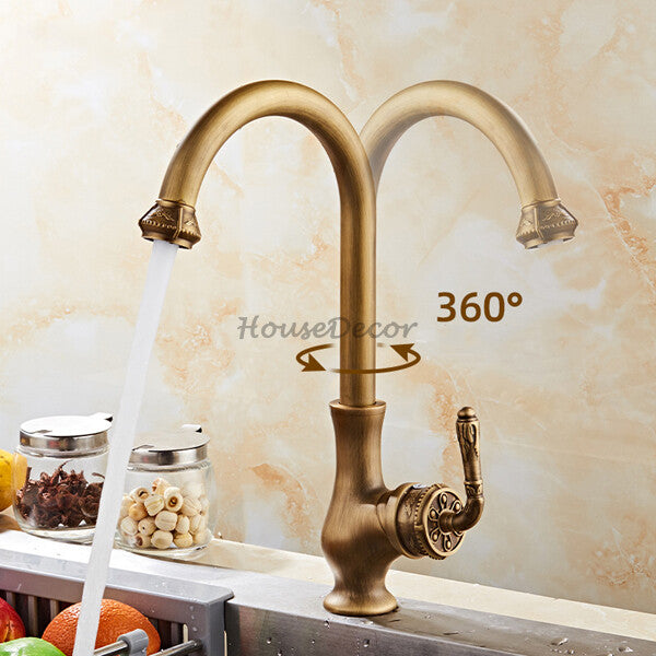 Modern Brass kitchen sink mixer tap swivel spout detail view