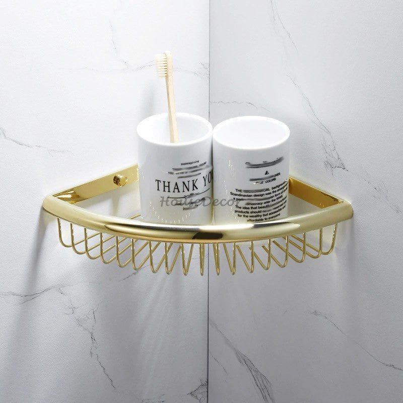 Gold toilet brush holder detailed product view additional view