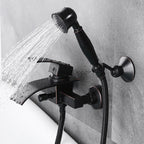 Black bath shower mixer tap waterfall spout detail view