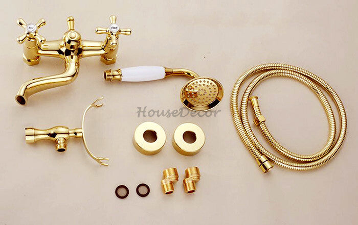 Gold Brass bath shower mixer tap wall mounted design detail view