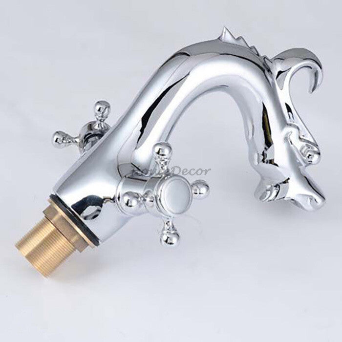 Modern bath shower mixer tap dual handle control detail view