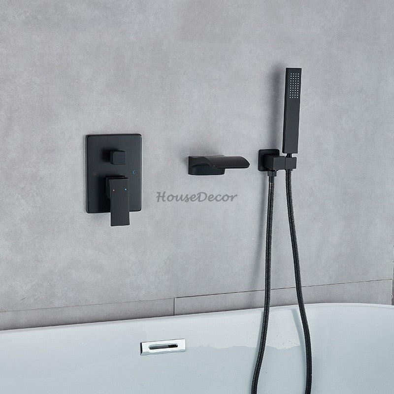 Modern bath shower mixer tap waterfall spout detail view