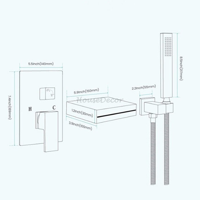 Modern bath shower mixer tap waterfall spout additional view