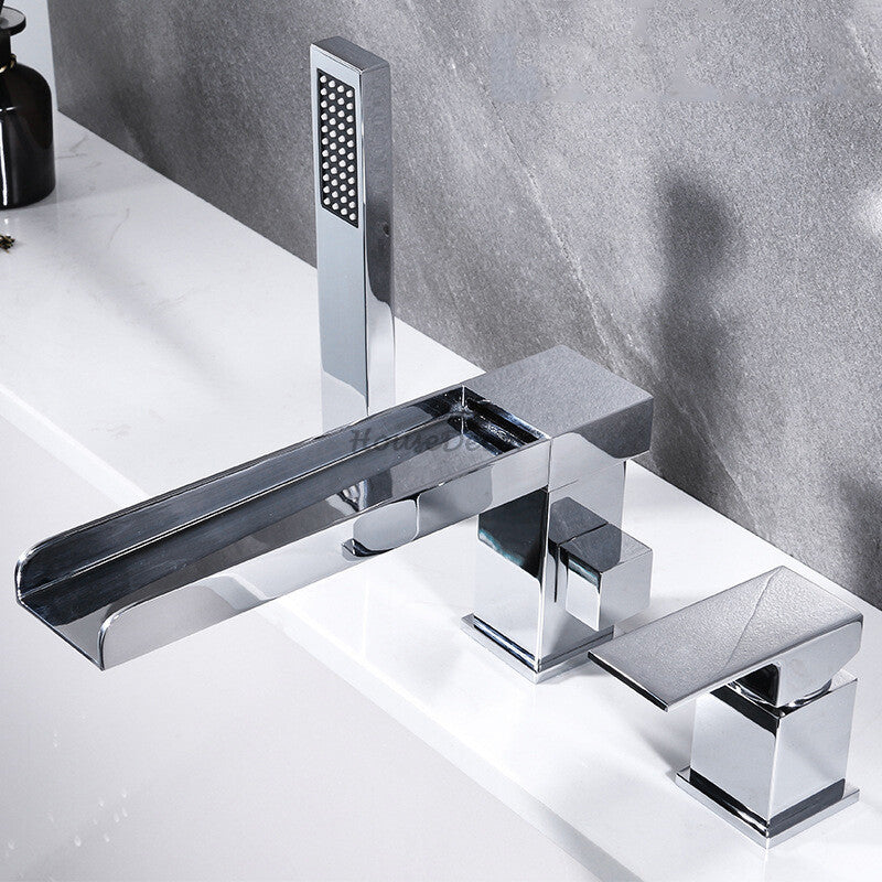 Modern bath shower mixer tap waterfall spout detail view