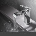 Modern bath shower mixer tap waterfall spout detail view