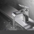 Modern bath shower mixer tap waterfall spout detail view