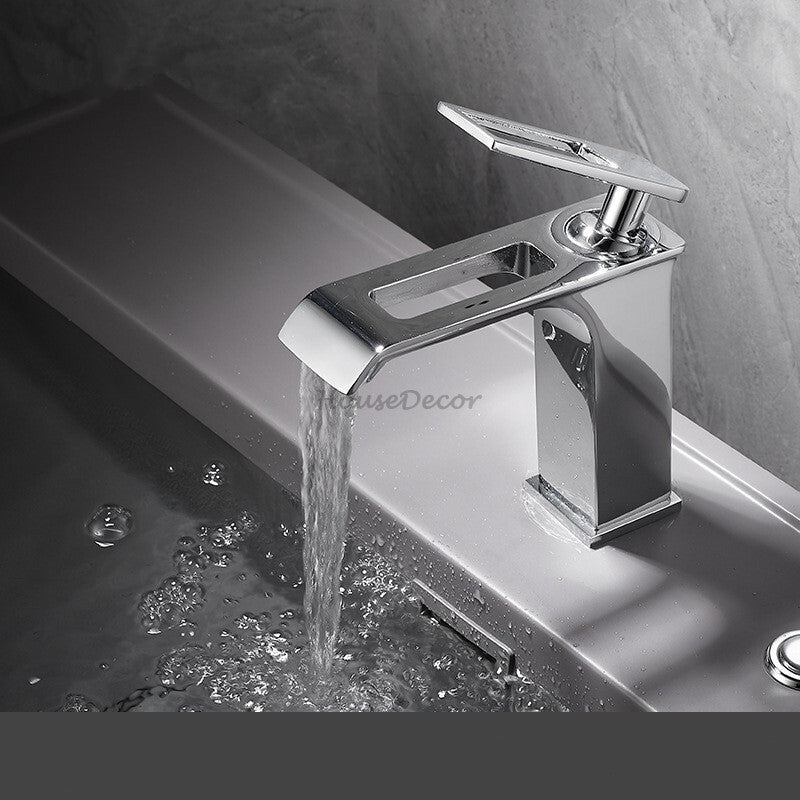 Modern bath shower mixer tap waterfall spout detail view