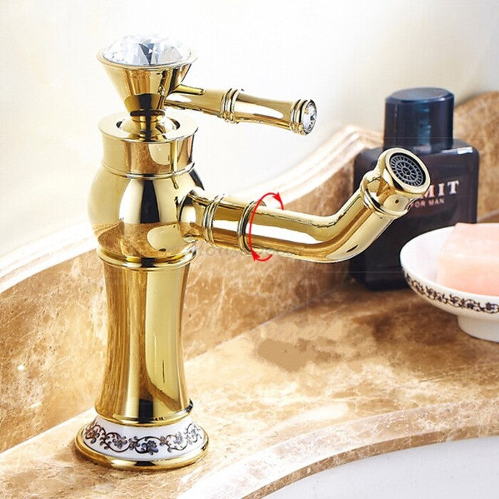 Gold Ceramic bath shower mixer tap swivel spout detail view