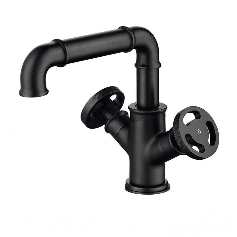 Modern bath shower mixer tap dual handle control detail view