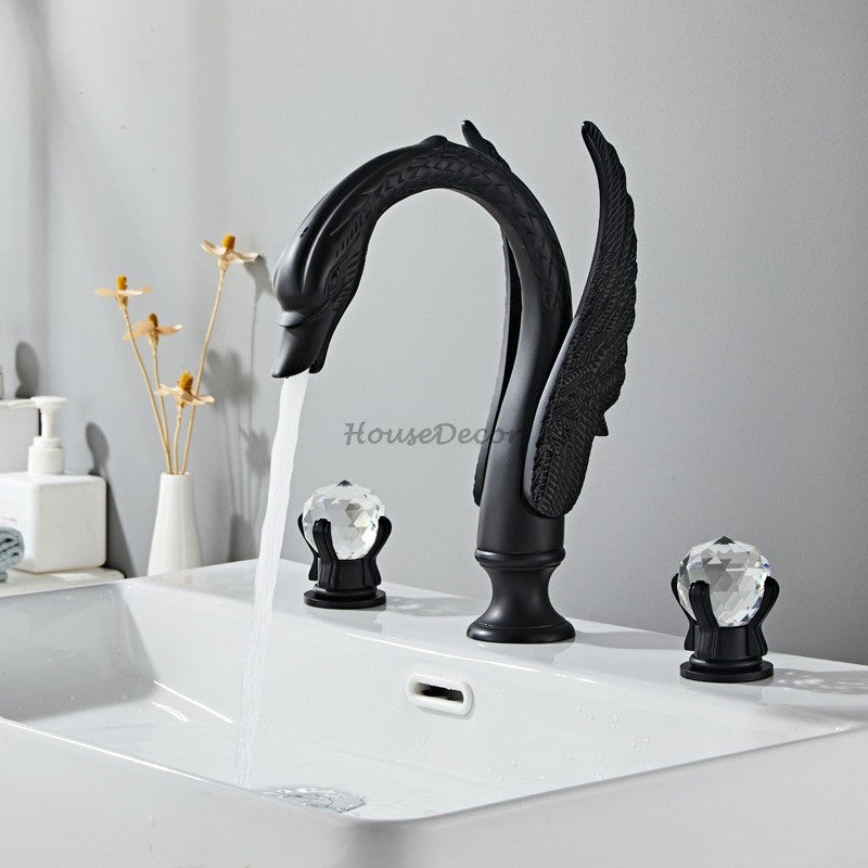 Modern bath shower mixer tap dual handle control detail view