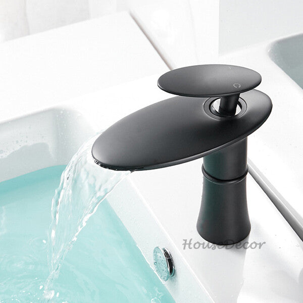 Modern bath shower mixer tap waterfall spout detail view