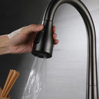 Modern kitchen sink mixer tap pull out spray detail view