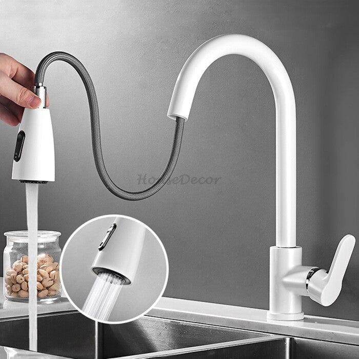 White bath shower mixer tap pull out spray main view