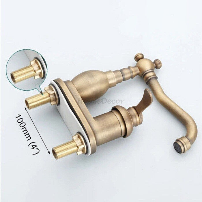 Antique Brass bath shower mixer tap swivel spout detail view