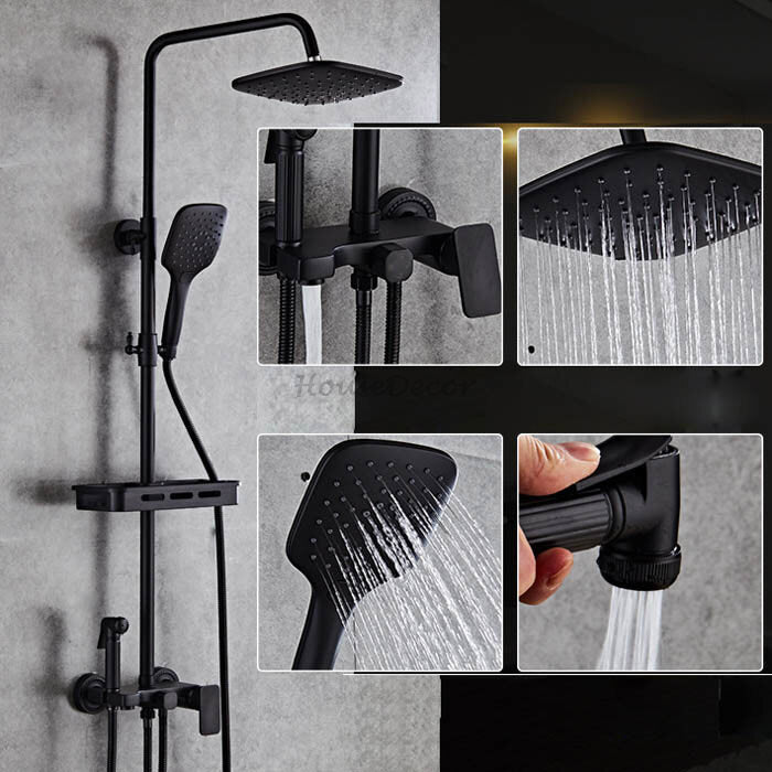 Black bath shower mixer tap handheld shower set main view