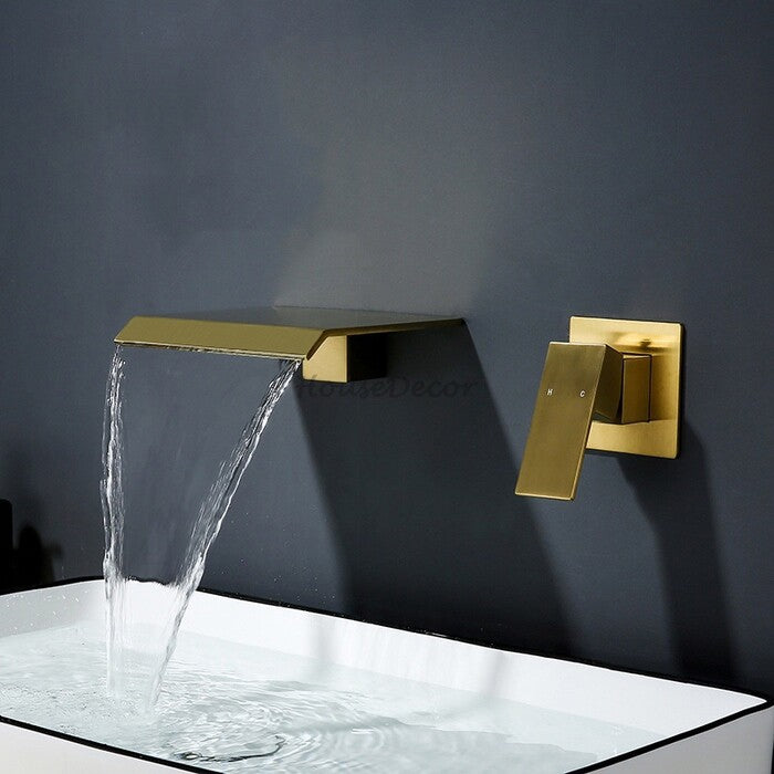 Modern bath shower mixer tap waterfall spout detail view