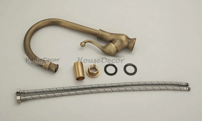 Antique Brass kitchen sink mixer tap swivel spout detail view