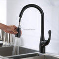 Modern kitchen sink mixer tap pull out spray detail view