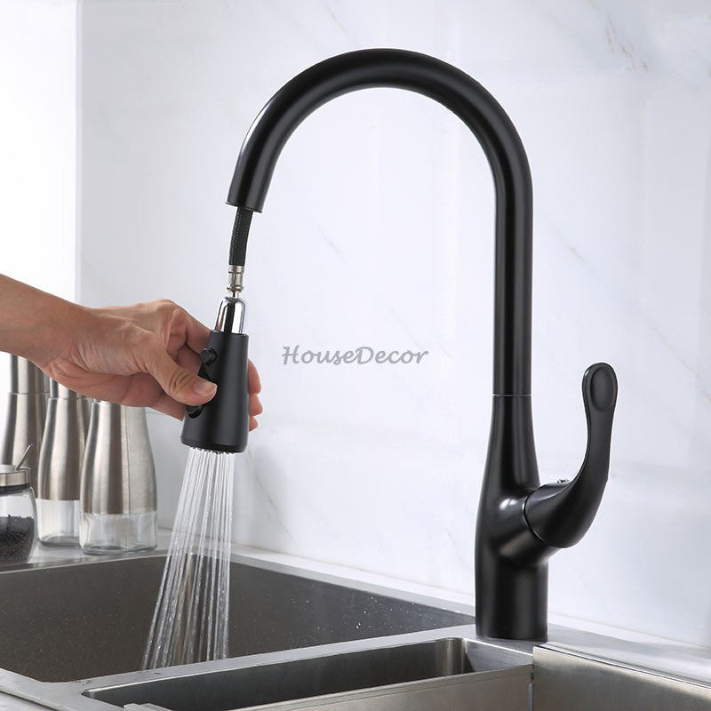 Modern kitchen sink mixer tap pull out spray detail view
