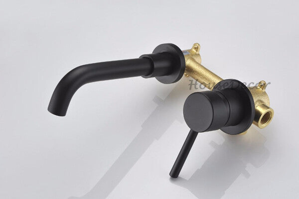 Black bath shower mixer tap wall mounted design detail view