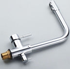 Modern kitchen sink mixer tap swivel spout detail view