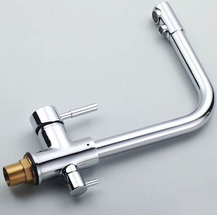 Modern kitchen sink mixer tap swivel spout detail view