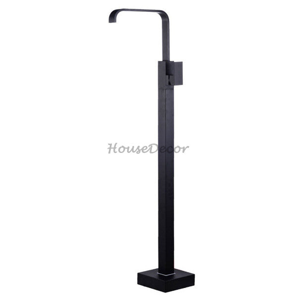 Black bath shower mixer tap floor mounted design main view