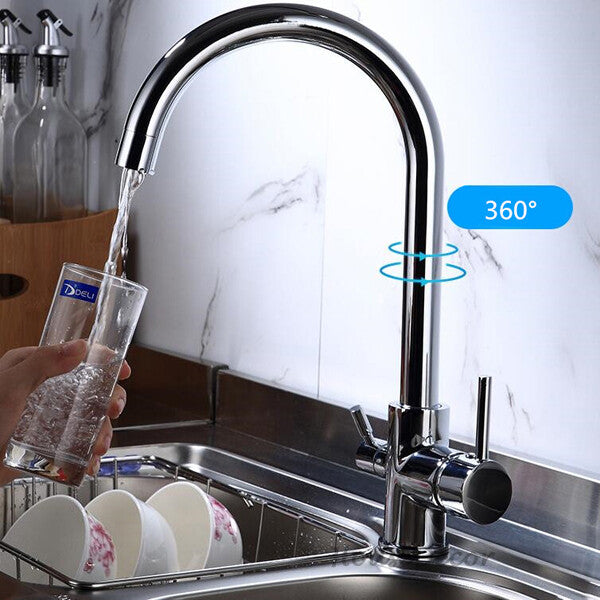 Chrome kitchen sink mixer tap detailed product view additional view
