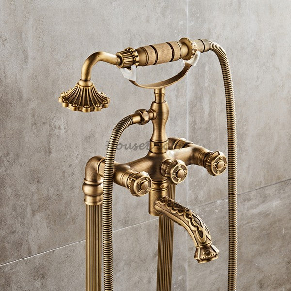 Antique Brass bath shower mixer tap floor mounted design additional view