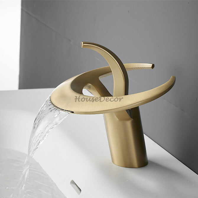 Modern bath shower mixer tap waterfall spout detail view