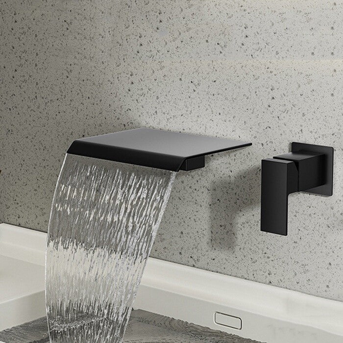 Modern bath shower mixer tap waterfall spout detail view