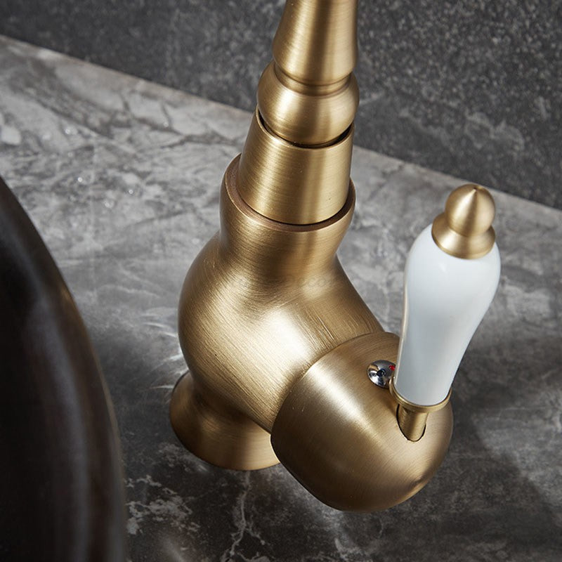 Retro Brass Mixer Tap Single Lever Victorian Traditional Swivel Spout Faucet