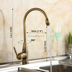 Antique Brass kitchen sink mixer tap swivel spout detail view