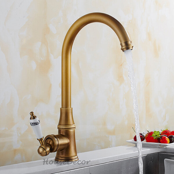 Antique Brass kitchen sink mixer tap single lever control main view