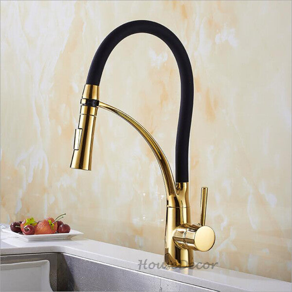 Gold Brass kitchen sink mixer tap swivel spout detail view