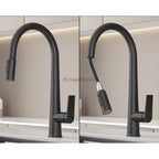 Modern kitchen sink mixer tap pull out spray detail view