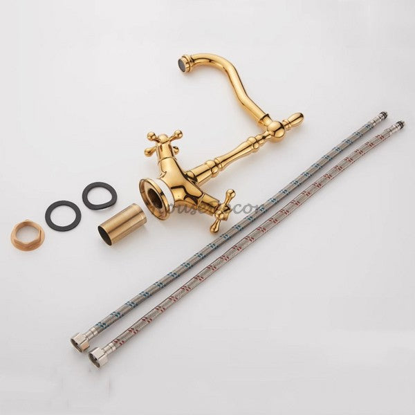 Gold bathroom basin mixer tap swivel spout additional view