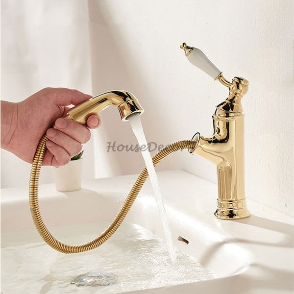 Antique Brass bath shower mixer tap pull out spray main view