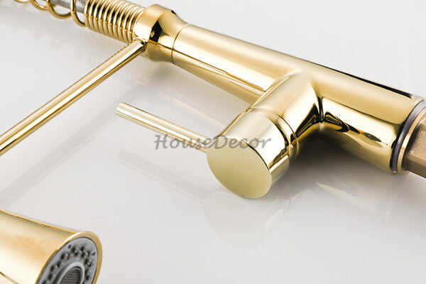 Gold kitchen sink mixer tap swivel spout additional view