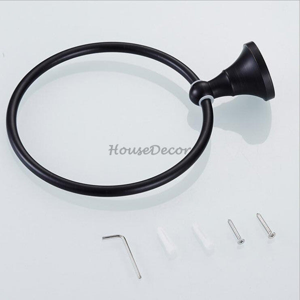 Black towel ring wall mounted design detail view
