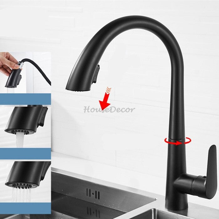 Modern kitchen sink mixer tap pull out spray detail view