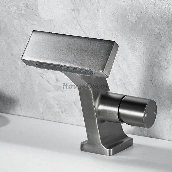 Brass bathroom basin mixer tap waterfall spout additional view