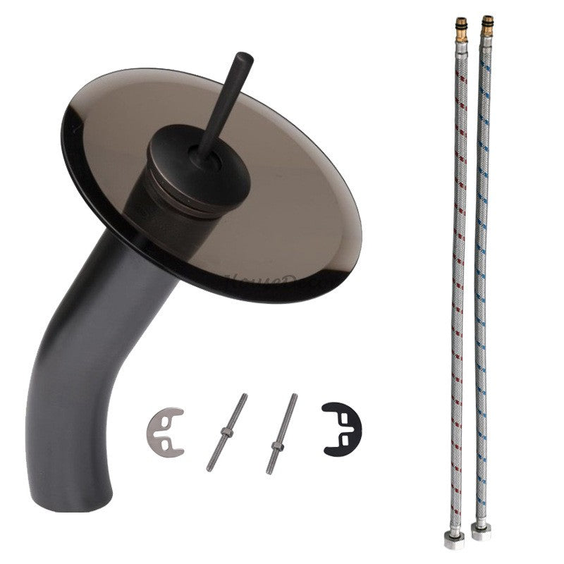 Modern Brass bath shower mixer tap waterfall spout detail view