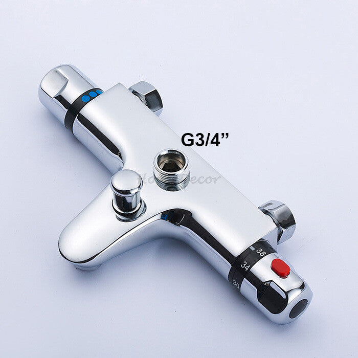 Modern bath shower mixer tap thermostatic control detail view