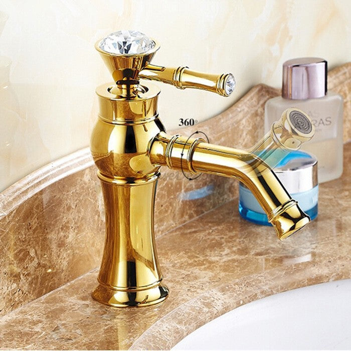 Gold Brass bath shower mixer tap single lever control detail view