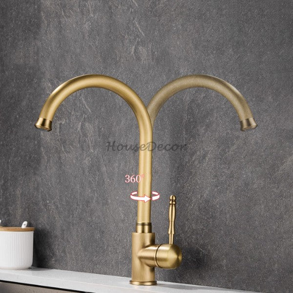 Modern Brass kitchen sink mixer tap swivel spout detail view
