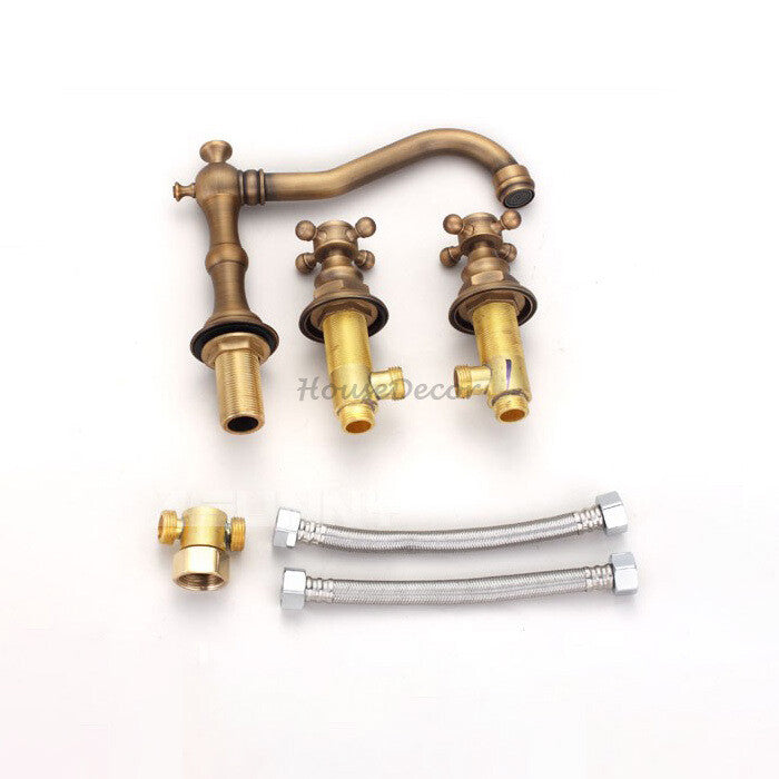 Antique Brass bath shower mixer tap dual handle control additional view