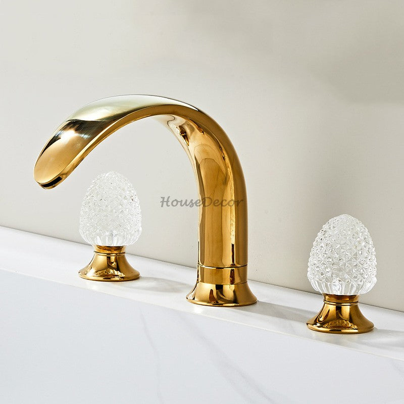 Modern bath shower mixer tap dual handle control detail view