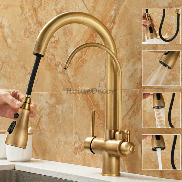Modern kitchen sink mixer tap pull out spray detail view
