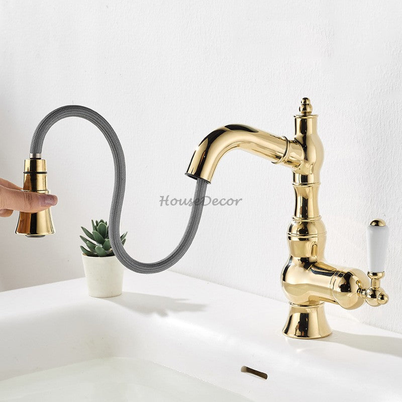 Modern Brass bathroom basin mixer tap pull out spray additional view